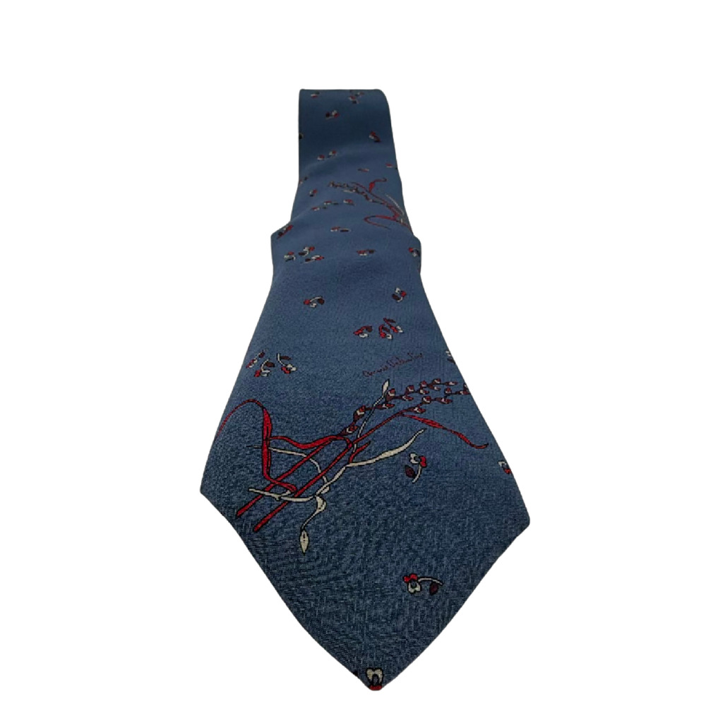 Mario Valentino Patterned Floral Blue Silk Tie